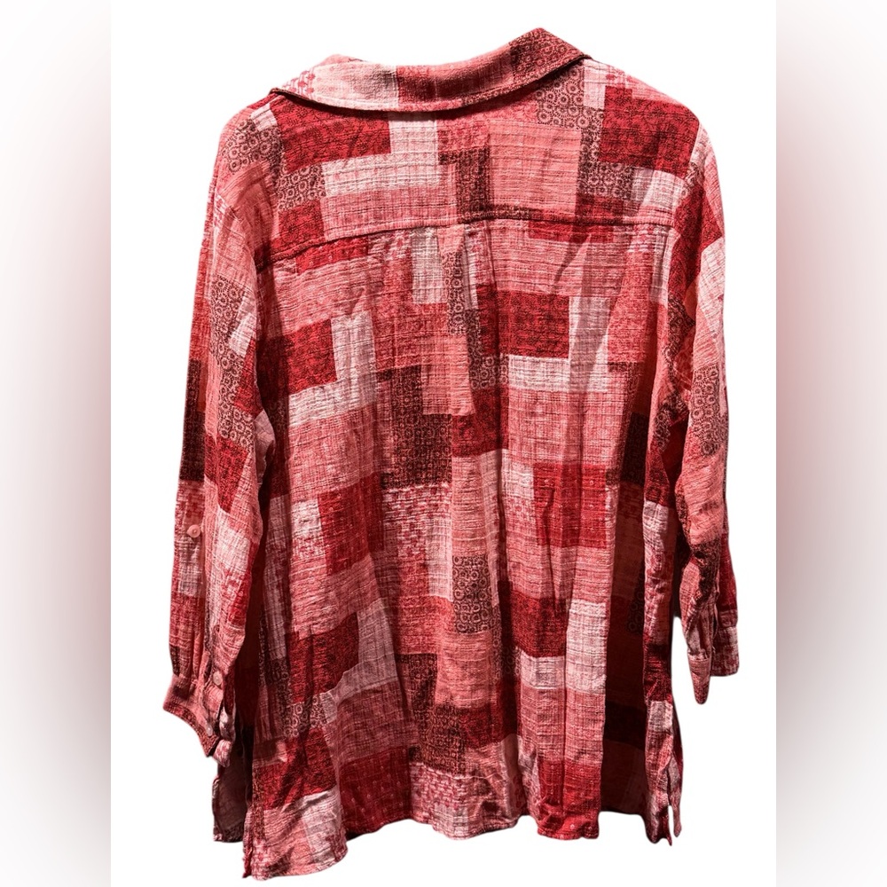 Joan Rivers Patchwork Red Button Down Blouse 2xp - image 2